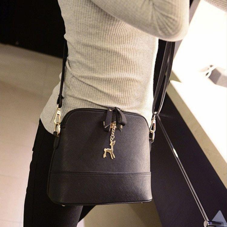 Women Shoulder Bags Messenger Bag Leather Small Shell Bag Crossbody Bag Deer Spliced Collision Color Bag(Blue)
