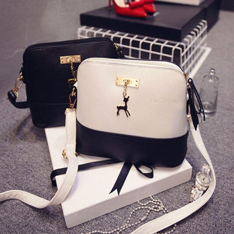 Women Shoulder Bags Messenger Bag Leather Small Shell Bag Crossbody Bag Deer Spliced Collision Color Bag(Blue)