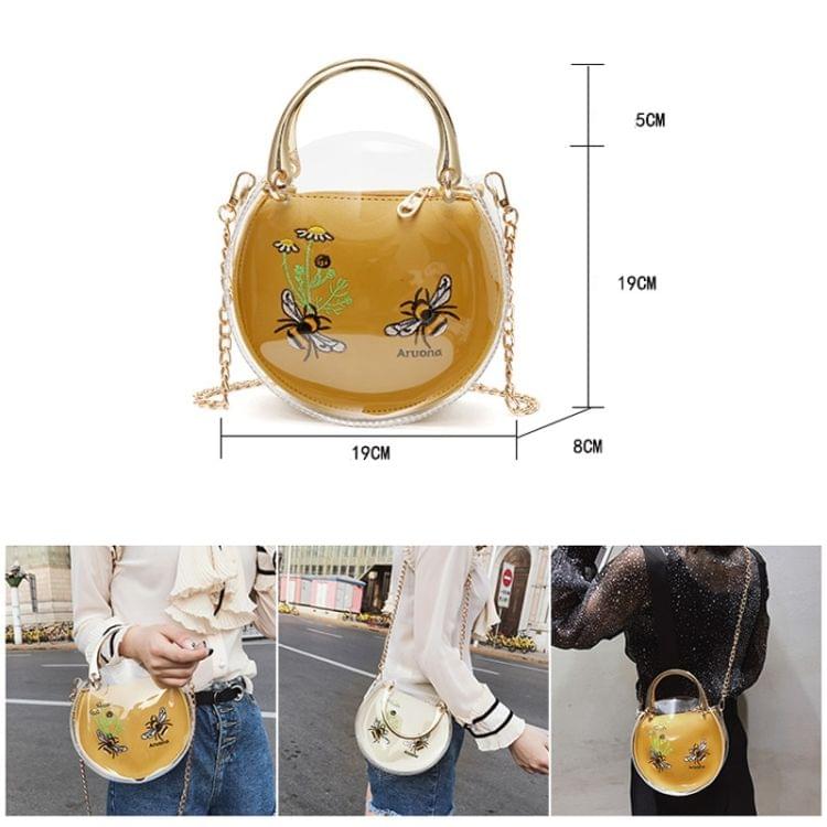 Embroidery Bee Pattern Clear Plastic + PU Shoulder Bag Ladies Handbag Messenger Bag (Red)
