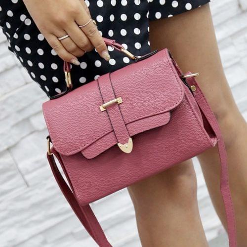Solid Color PU Leather Small Square Bag Casual Crossbody Trendy Handbag (Rose Red)