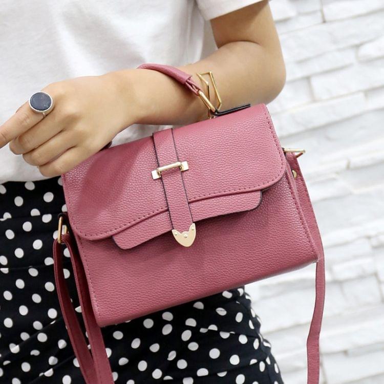 Solid Color PU Leather Small Square Bag Casual Crossbody Trendy Handbag (Rose Red)