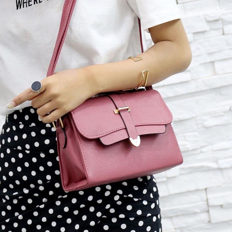 Solid Color PU Leather Small Square Bag Casual Crossbody Trendy Handbag (Rose Red)