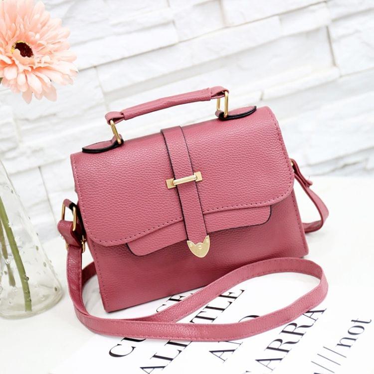 Solid Color PU Leather Small Square Bag Casual Crossbody Trendy Handbag (Rose Red)