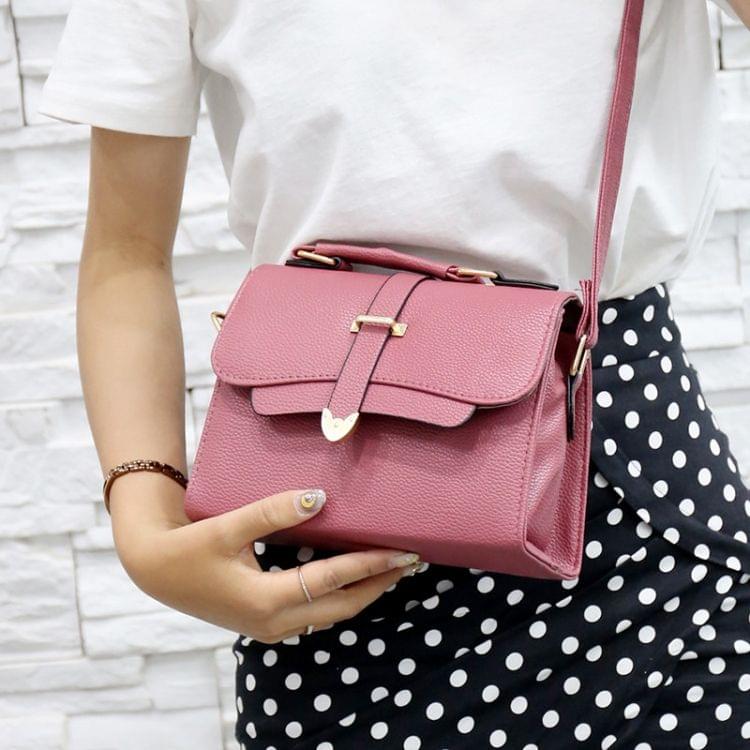 Solid Color PU Leather Small Square Bag Casual Crossbody Trendy Handbag (Rose Red)