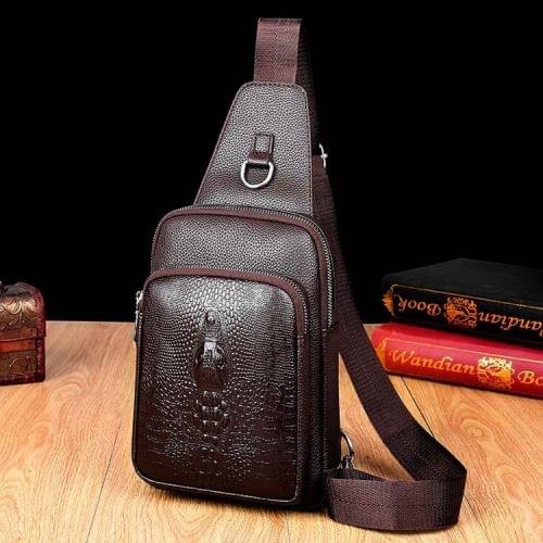 Embossed PU Leather Business Single Shoulder Bag Men Chest Bag (Brown)