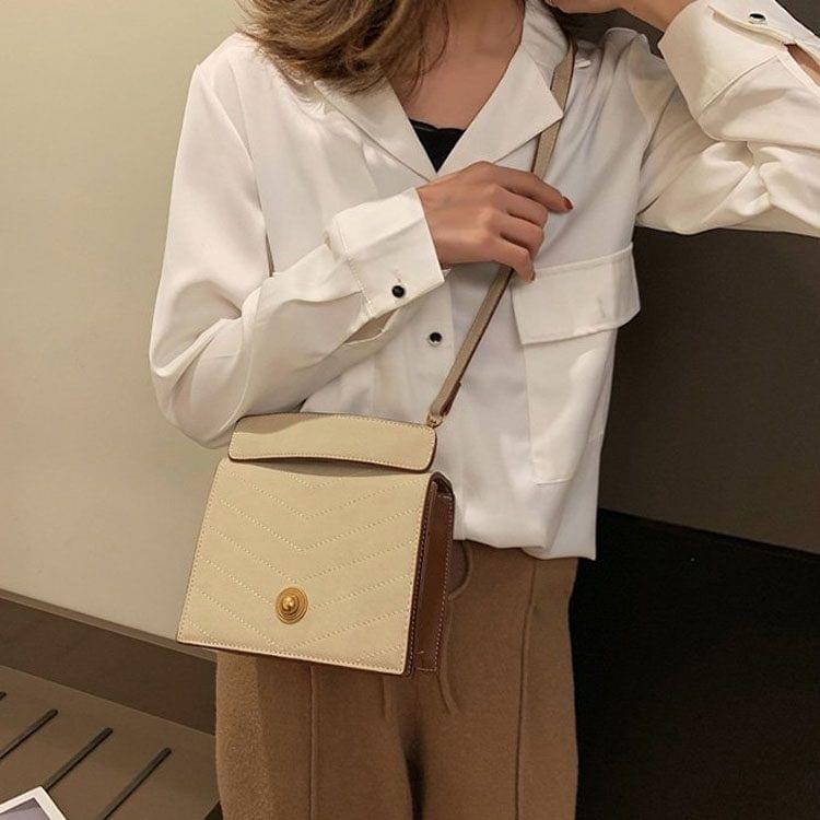 Matte PU Leather Single Shoulder Bag Ladies Handbag Messenger Bag (Beige)