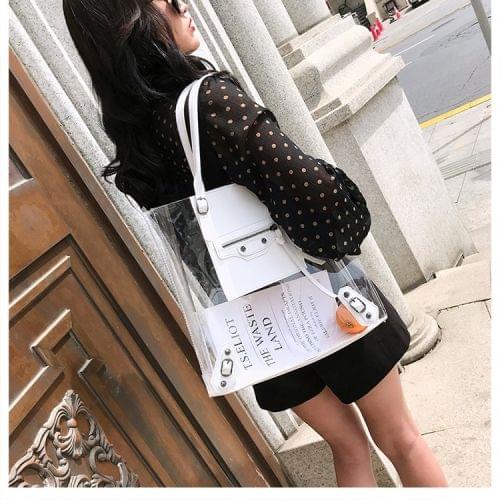 Transparent Jelly Bag Fashion PU Leather Single Shoulder Bag Ladies Handbag (White)