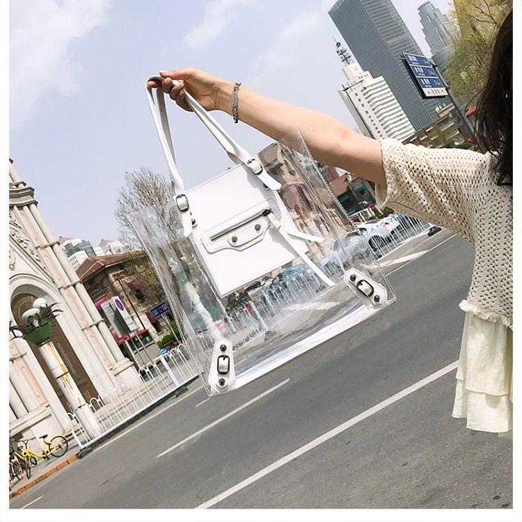 Transparent Jelly Bag Fashion PU Leather Single Shoulder Bag Ladies Handbag (White)