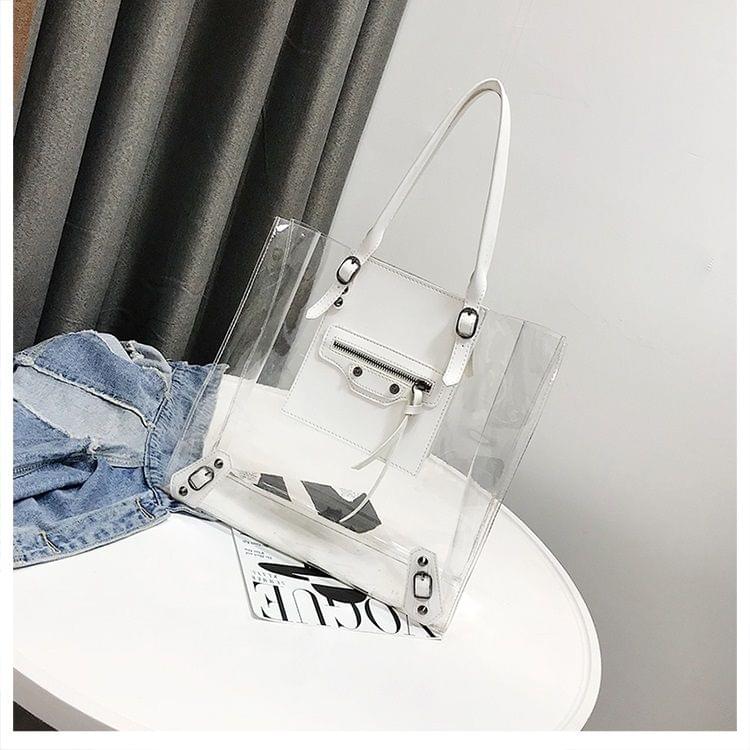 Transparent Jelly Bag Fashion PU Leather Single Shoulder Bag Ladies Handbag (White)
