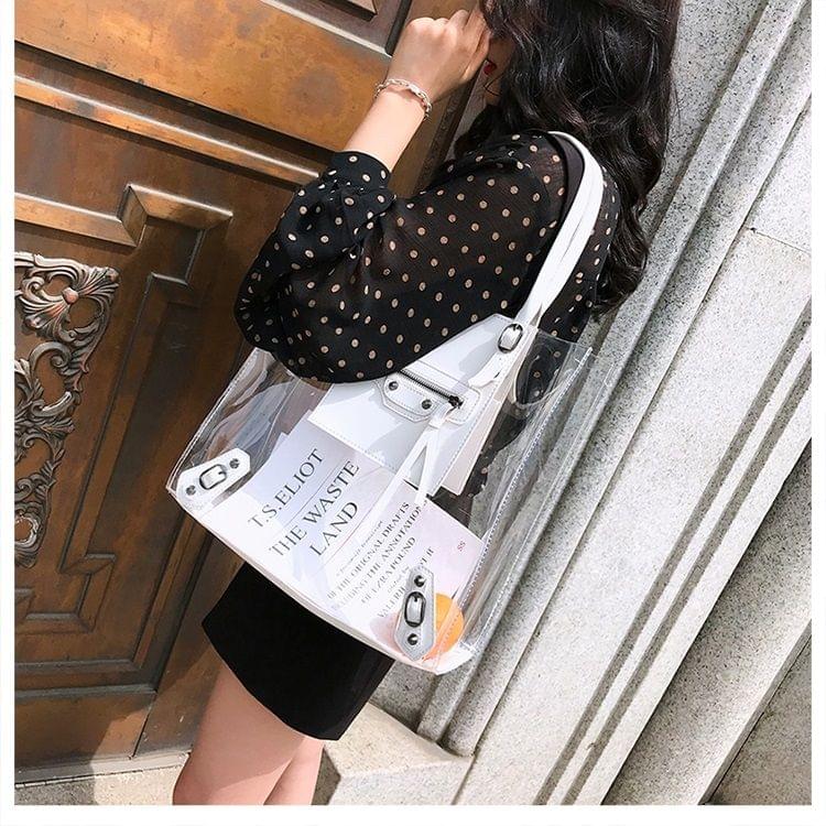Transparent Jelly Bag Fashion PU Leather Single Shoulder Bag Ladies Handbag (White)