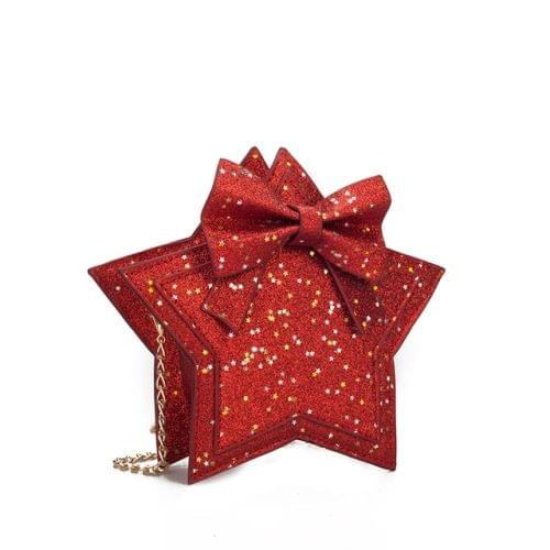Fashion Princess Bag Sequins Star Messenger Bag Girls Purse Cute Children Luxury Glittering Package(Red)