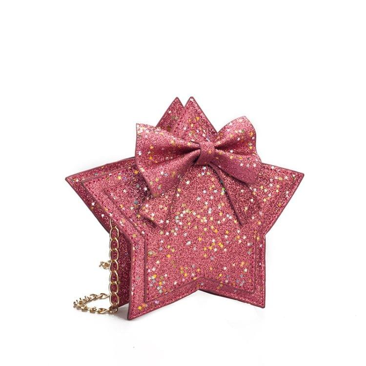 Fashion Princess Bag Sequins Star Messenger Bag Girls Purse Cute Children Luxury Glittering Package(Red)