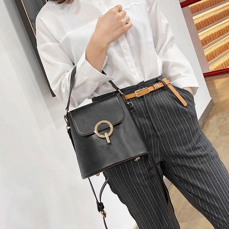 Fahion Bucket Bag Single Shoulder Bag Ladies Messenger Bag Handbag (Black)