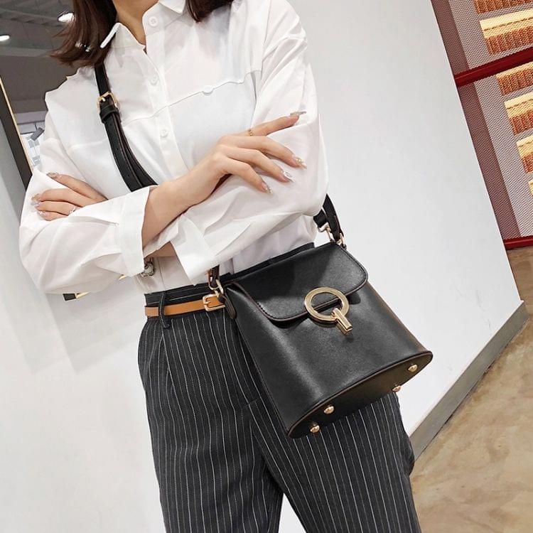 Fahion Bucket Bag Single Shoulder Bag Ladies Messenger Bag Handbag (Black)