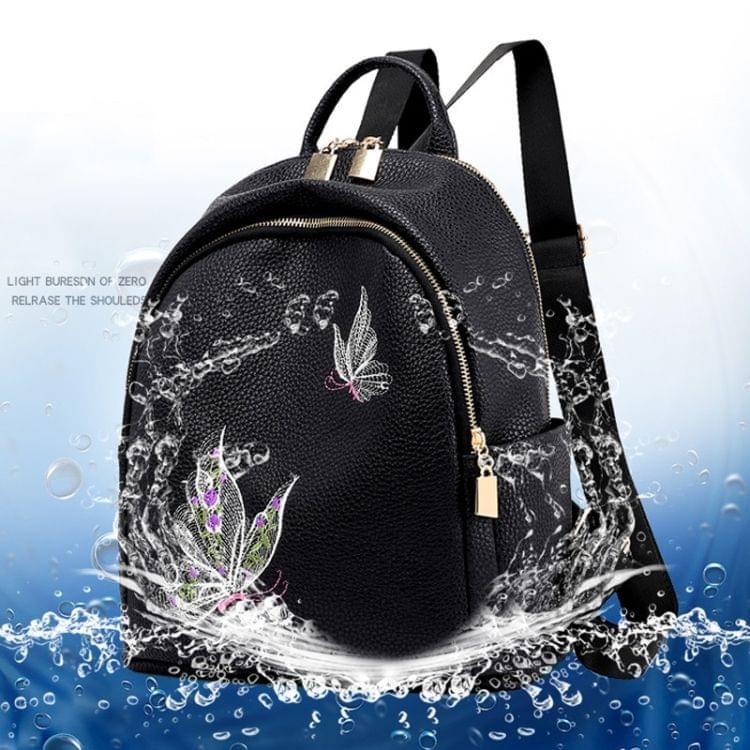 Embroidered Flying Insect Love Flower PU Leather Double Shoulders School Bag Travel Backpack Bag (Flower)