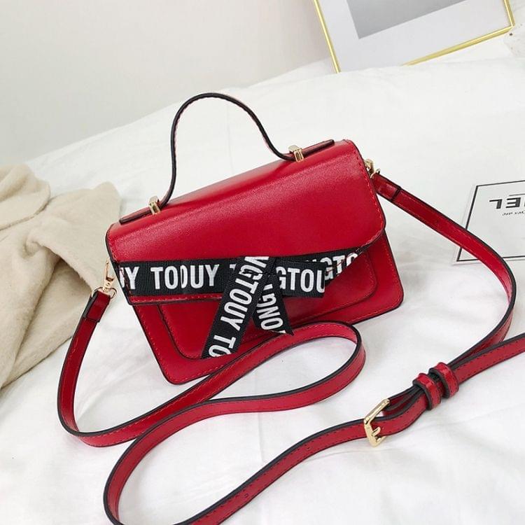Fashion Shoulder Bag Letter Bow Small Square Bag Ladies Messenger Bag Handbag (Red)