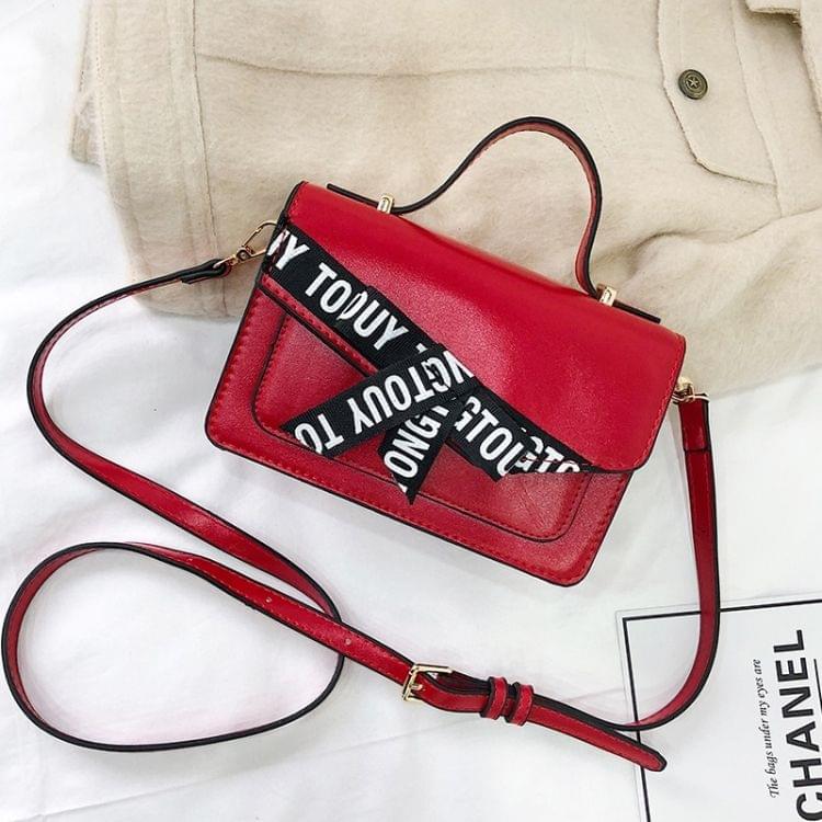 Fashion Shoulder Bag Letter Bow Small Square Bag Ladies Messenger Bag Handbag (Red)