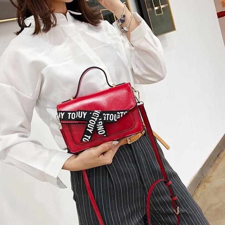 Fashion Shoulder Bag Letter Bow Small Square Bag Ladies Messenger Bag Handbag (Red)