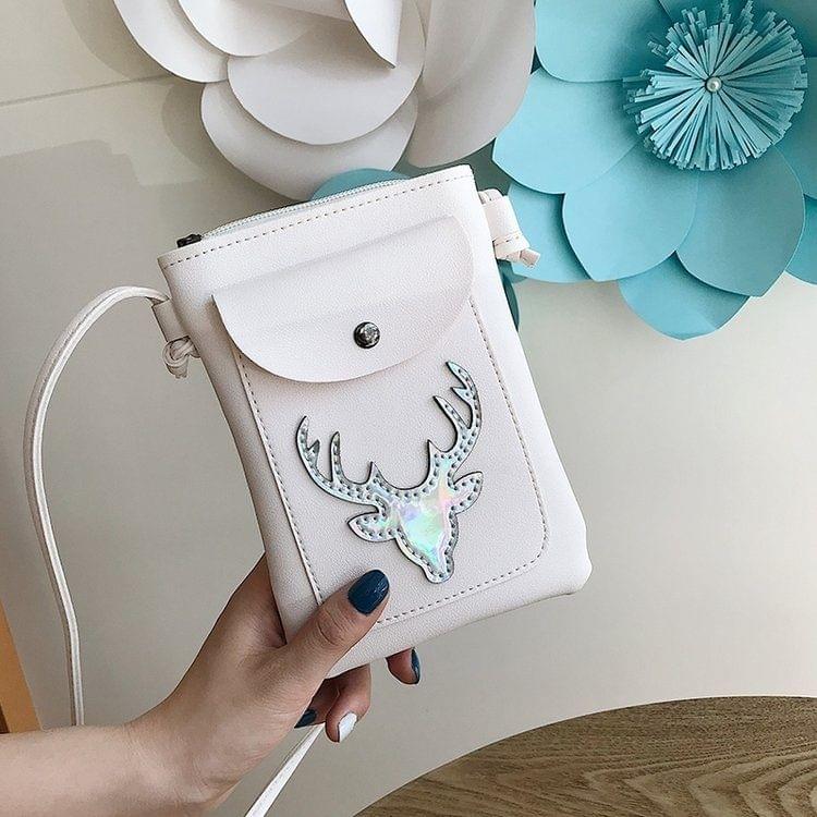 Deer Head Pattern PU Single Shoulder Bag Cellphone Bag Ladies Messenger Bag (White)