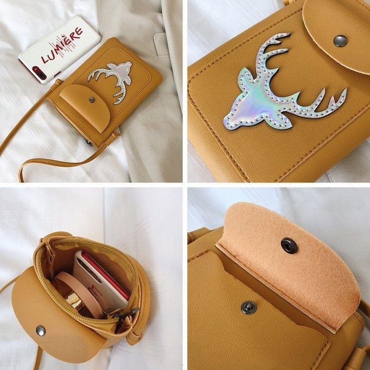 Deer Head Pattern PU Single Shoulder Bag Cellphone Bag Ladies Messenger Bag (White)