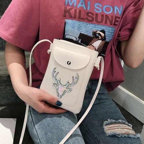 Deer Head Pattern PU Single Shoulder Bag Cellphone Bag Ladies Messenger Bag (White)