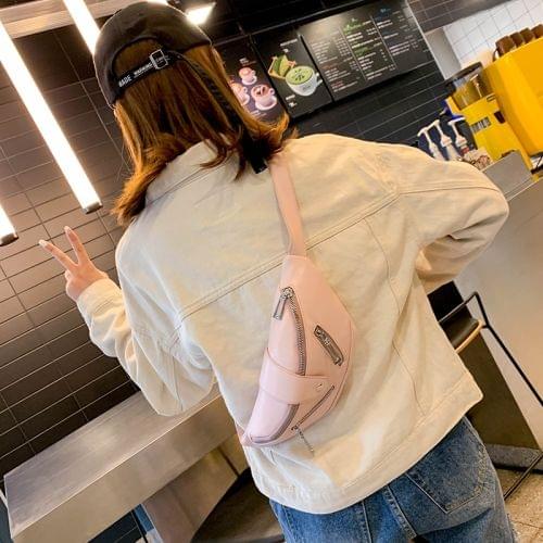 Solid Color Fashion PU Single Shoulder Bag Zipper Messenger Bag Casual Waist Chest Pockets Bag (Pink)