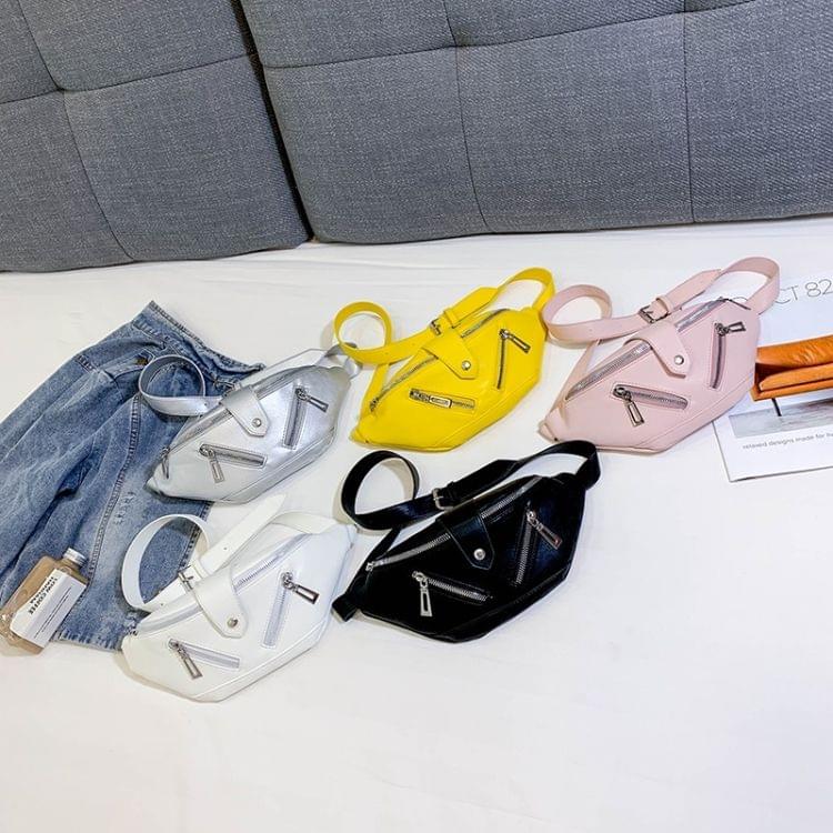 Solid Color Fashion PU Single Shoulder Bag Zipper Messenger Bag Casual Waist Chest Pockets Bag (Pink)
