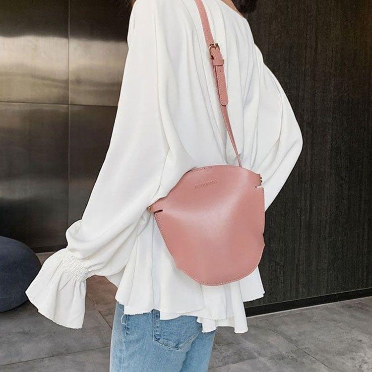 Magnetic Buckle Small Bucket Bag PU Leather Single Shoulder Bag Ladies Handbag Messenger Bag (Pink)