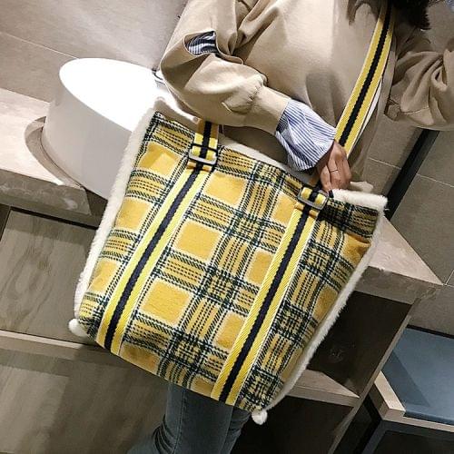 Lattice Plush Bag Single Shoulder Bag Ladies Handbag Messenger Bag (Yellow)