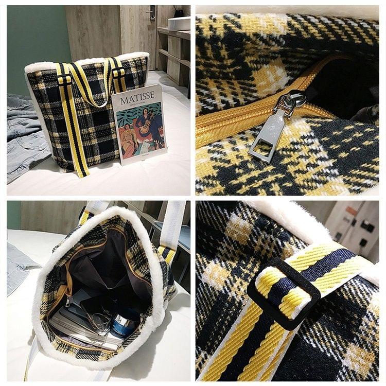 Lattice Plush Bag Single Shoulder Bag Ladies Handbag Messenger Bag (Yellow)