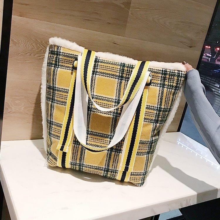 Lattice Plush Bag Single Shoulder Bag Ladies Handbag Messenger Bag (Yellow)