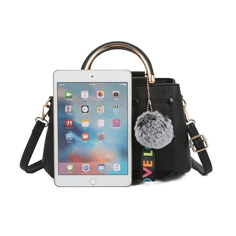 Small Square Bag Hairball Pendant Casual Single Shoulders Bag Ladies Handbag Messenger Bag (Pale Pinkish Grey)