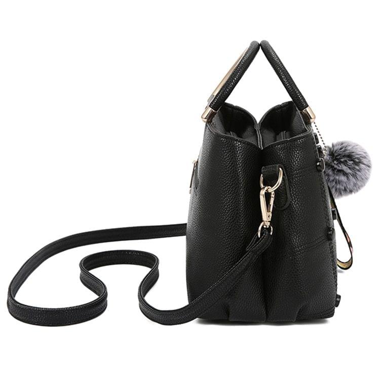 Small Square Bag Hairball Pendant Casual Single Shoulders Bag Ladies Handbag Messenger Bag (Pale Pinkish Grey)