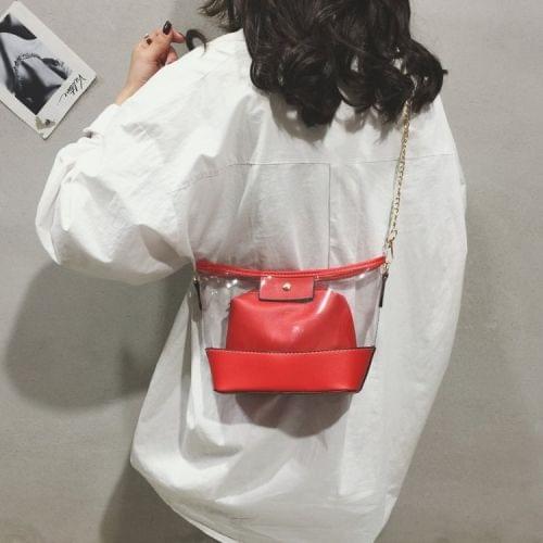 Clear PVC + PU Leather Chain Single Shoulder Bag Ladies Handbag Messenger Bag (Red)