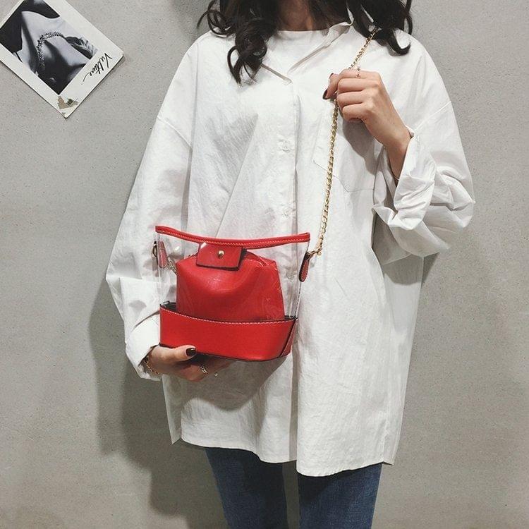 Clear PVC + PU Leather Chain Single Shoulder Bag Ladies Handbag Messenger Bag (Red)