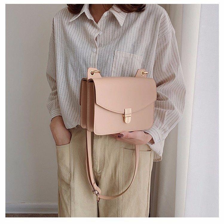 Pure Color Casual Small Square Bag Handbag Single Shoulder Bag Messenger Bag (Khaki)
