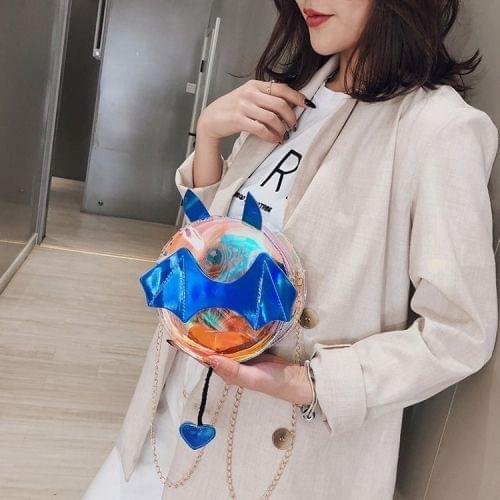 Laser Color Bat Shaped Round Bag Single Shoulder Bag Ladies Handbag Messenger Bag (Blue)