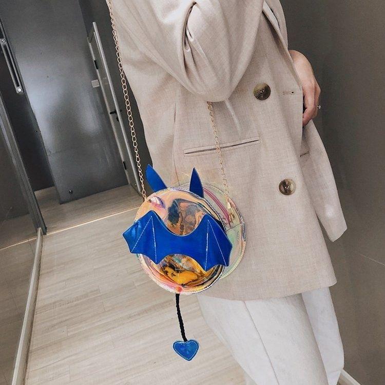 Laser Color Bat Shaped Round Bag Single Shoulder Bag Ladies Handbag Messenger Bag (Blue)