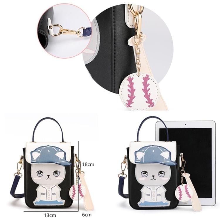 Baseball Cute Cat Pattern Small Square Bag PU Leather Single Shoulder Bag Crossbody Bag Ladies Handbag (Blue)
