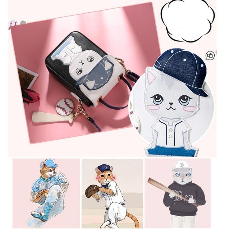 Baseball Cute Cat Pattern Small Square Bag PU Leather Single Shoulder Bag Crossbody Bag Ladies Handbag (Blue)
