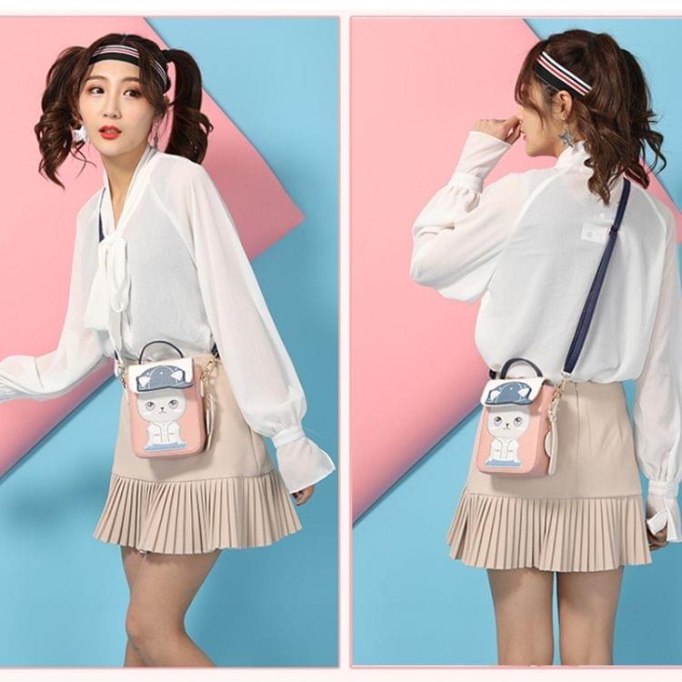 Baseball Cute Cat Pattern Small Square Bag PU Leather Single Shoulder Bag Crossbody Bag Ladies Handbag (Blue)