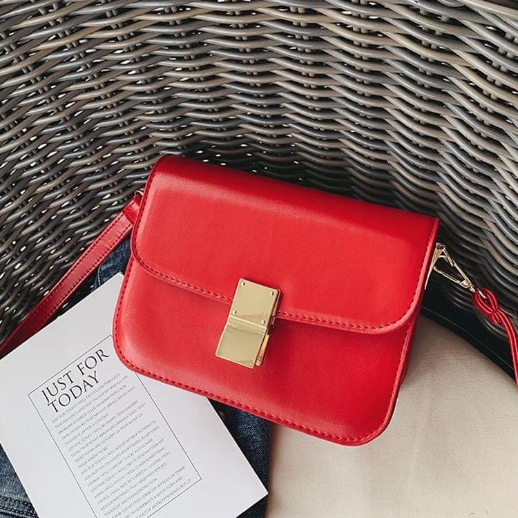 Lock Buckle Pure Color PU Leather Single Shoulder Bag Ladies Handbag Messenger Bag (Red)