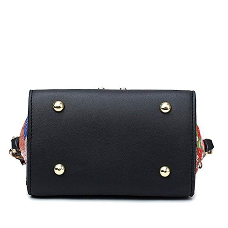 Leisure Fashion Creative Printing Design PU Leather Slant Shoulder Bag (Black)