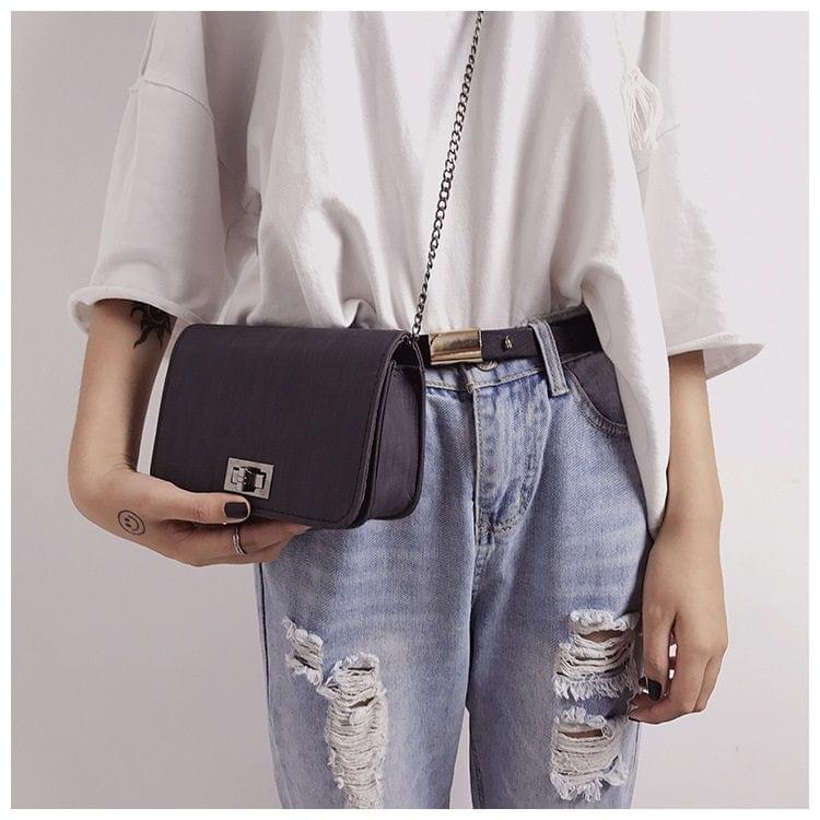 Fabric Texture PU Leather Chain Single Shoulder Bag Ladies Small Square Bag Messenger Bag Handbag (Black)