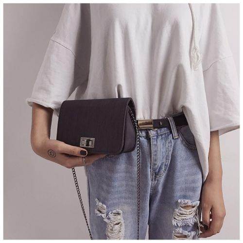 Fabric Texture PU Leather Chain Single Shoulder Bag Ladies Small Square Bag Messenger Bag Handbag (Black)