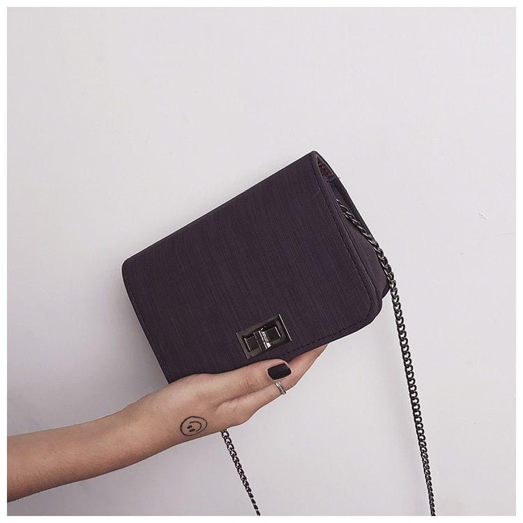 Fabric Texture PU Leather Chain Single Shoulder Bag Ladies Small Square Bag Messenger Bag Handbag (Black)