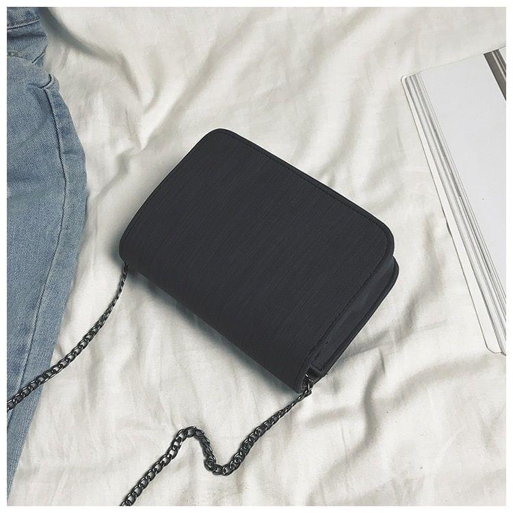 Fabric Texture PU Leather Chain Single Shoulder Bag Ladies Small Square Bag Messenger Bag Handbag (Black)