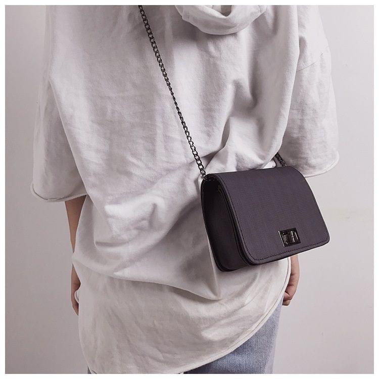 Fabric Texture PU Leather Chain Single Shoulder Bag Ladies Small Square Bag Messenger Bag Handbag (Black)