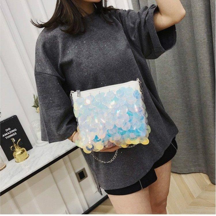 Fashion Sequins Fairy Chain Handbag Single Shoulder Bag Messenger Bag (White)