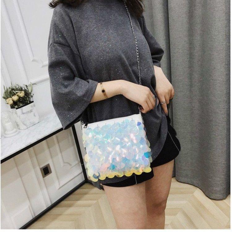 Fashion Sequins Fairy Chain Handbag Single Shoulder Bag Messenger Bag (White)